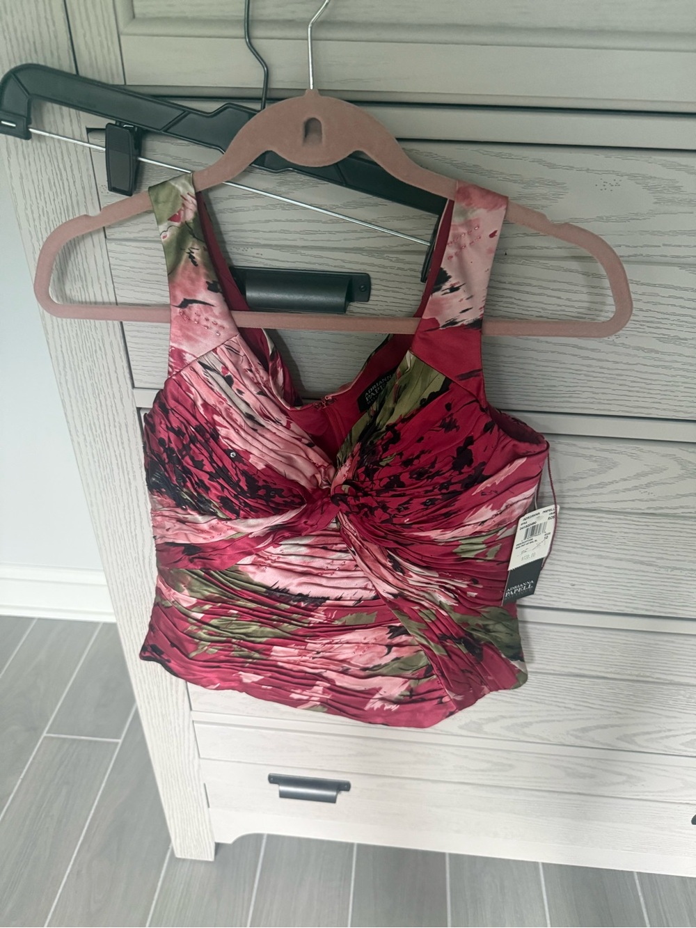 Adrianna Papell Fuchsia Floral Twist-Front Camisole